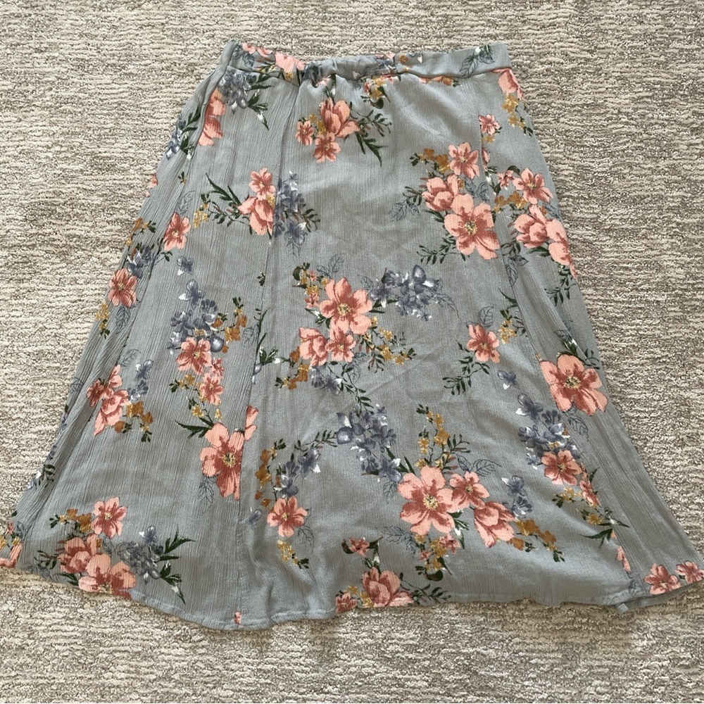 Mimi & Daphne Floral Skirt Made In The USA Stretch Waistband Knee Length Size L
